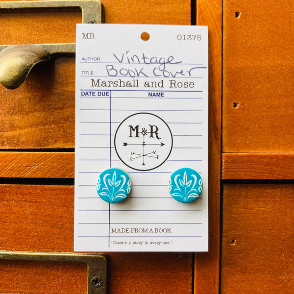 Turquoise Vintage Book Cover Post Earrings