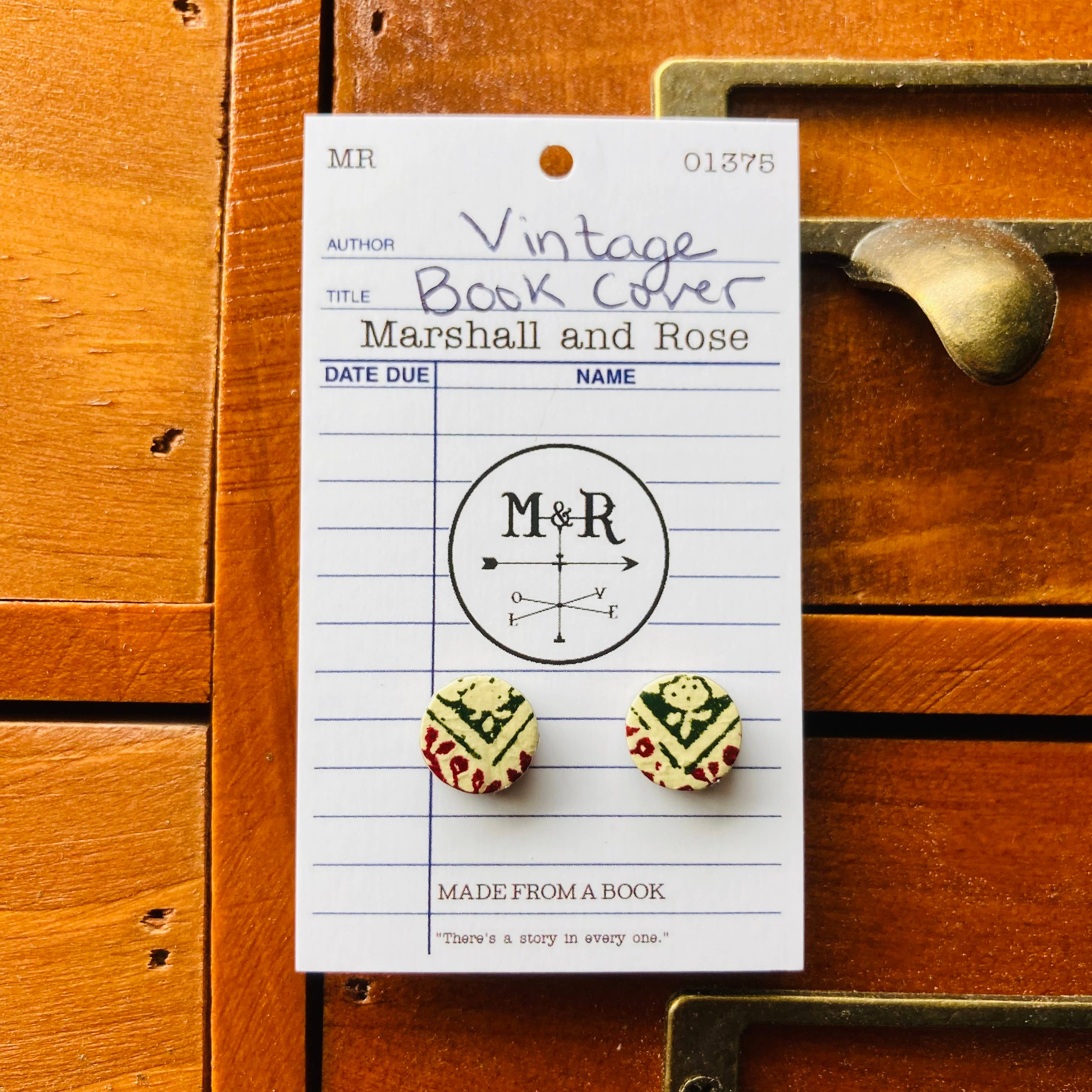 Dark Green and Wine Vintage Book Cover Post Earrings