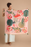 Tasseled Crane at Sunrise in Petal | 100% Silk Scarf