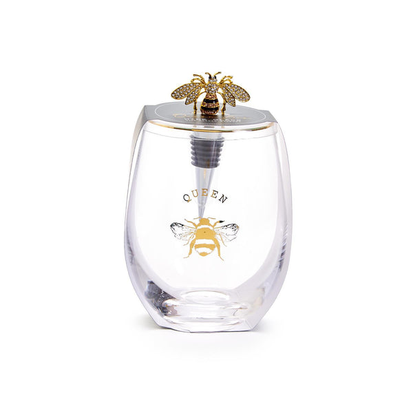 Bee Stemless Wine Glass & Wine Stopper