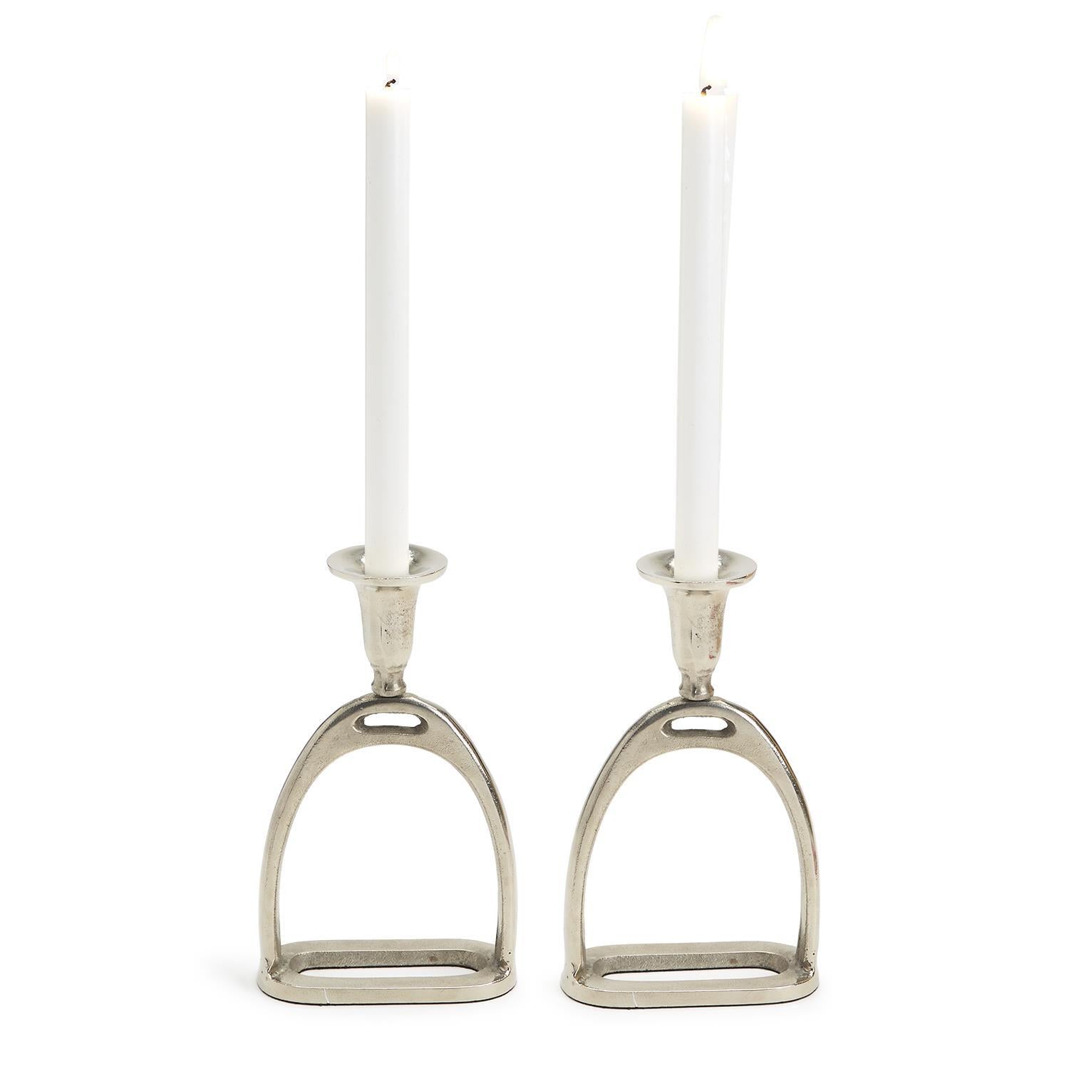 Antiqued Silver Stirrup Taper Candleholders {set of 2}