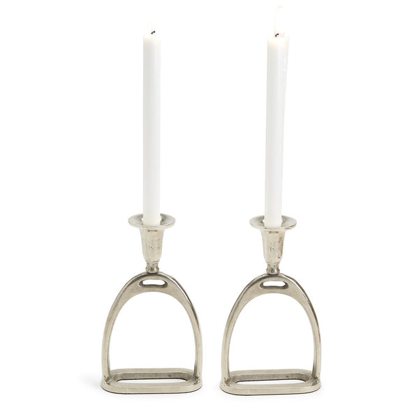 Antiqued Silver Stirrup Taper Candleholders {set of 2}