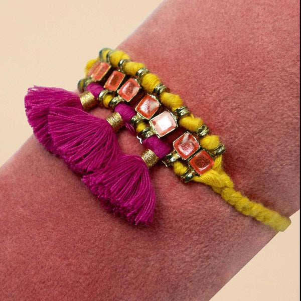 Mustard & Fuchsia Tasselled Bracelet