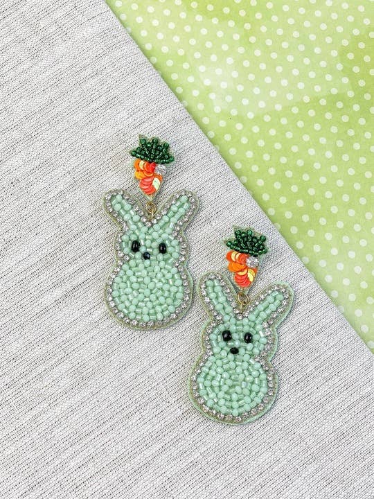 Mint Bunny Beaded Dangle Earrings