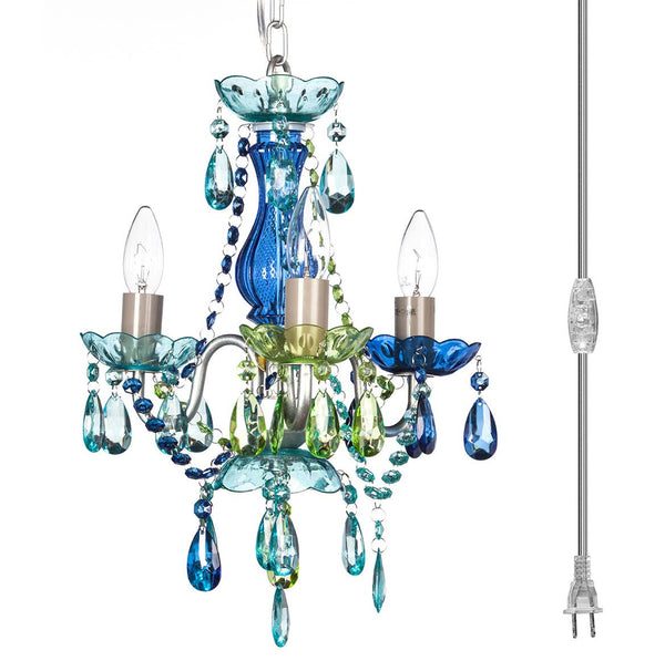 Blue & Green 3-Light Plug-in Chandelier