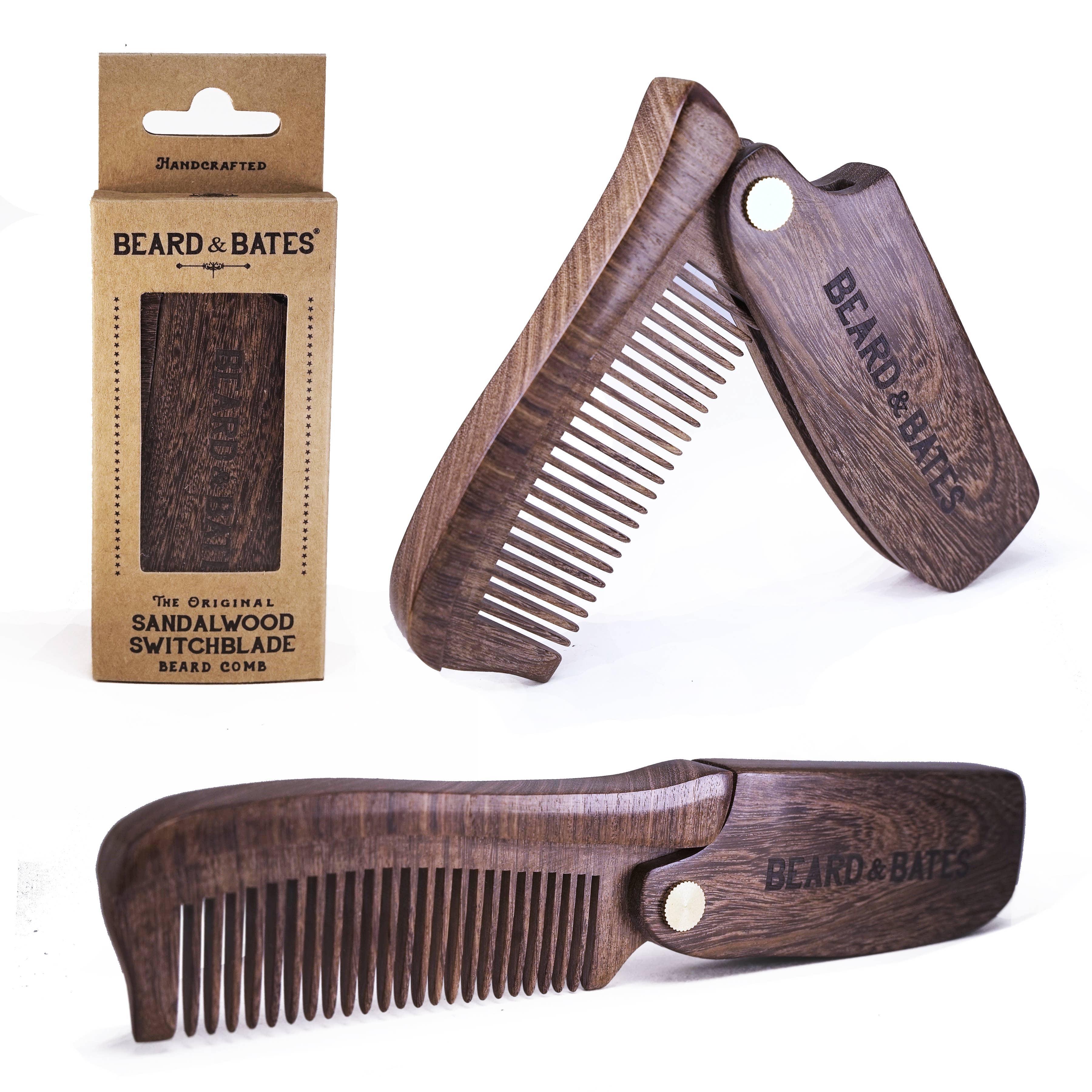 Sandalwood Switchblade Wooden Beard Comb