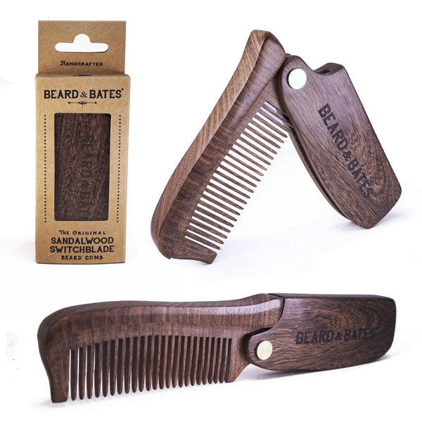 Sandalwood Switchblade Wooden Beard Comb