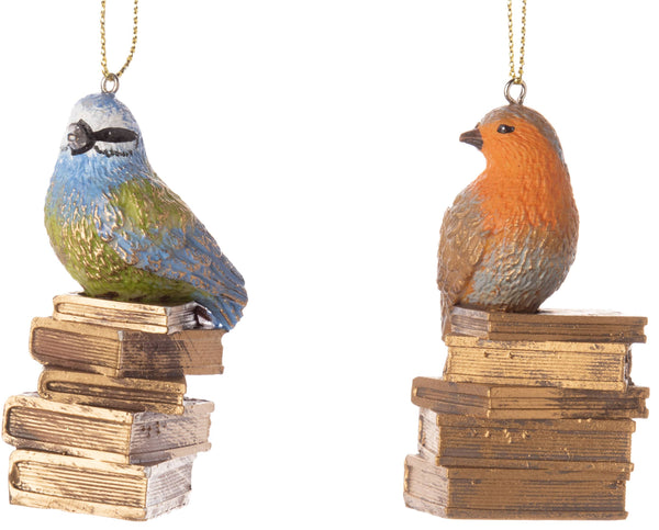 Bird on Gold Stack of Books Ornaments {multiple styles}