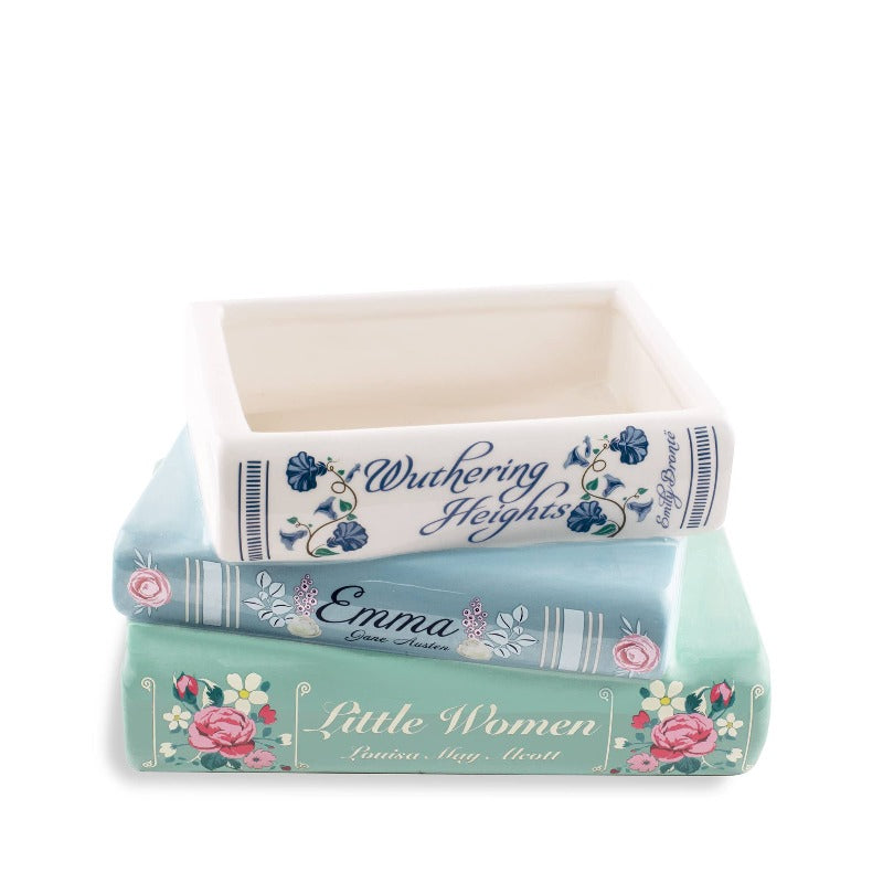 Wuthering Heights, Emma, Little Women Stacked Books Planter