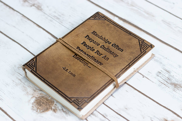 Handmade Leather Journal {6x8} | Hardships {C.S. Lewis}