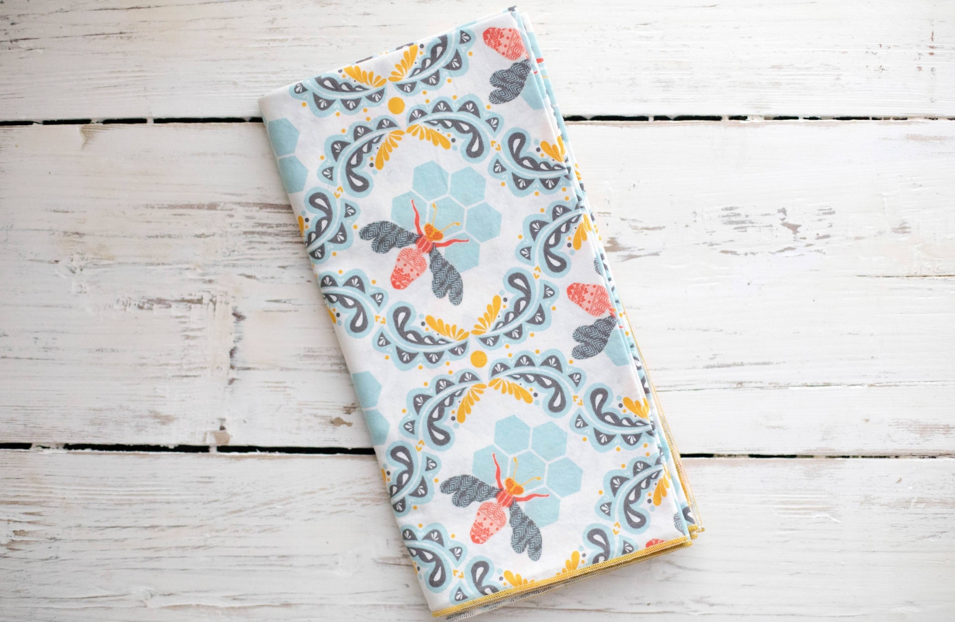 Serviettes en tissu | Abeille à miel {Ensemble de 4}