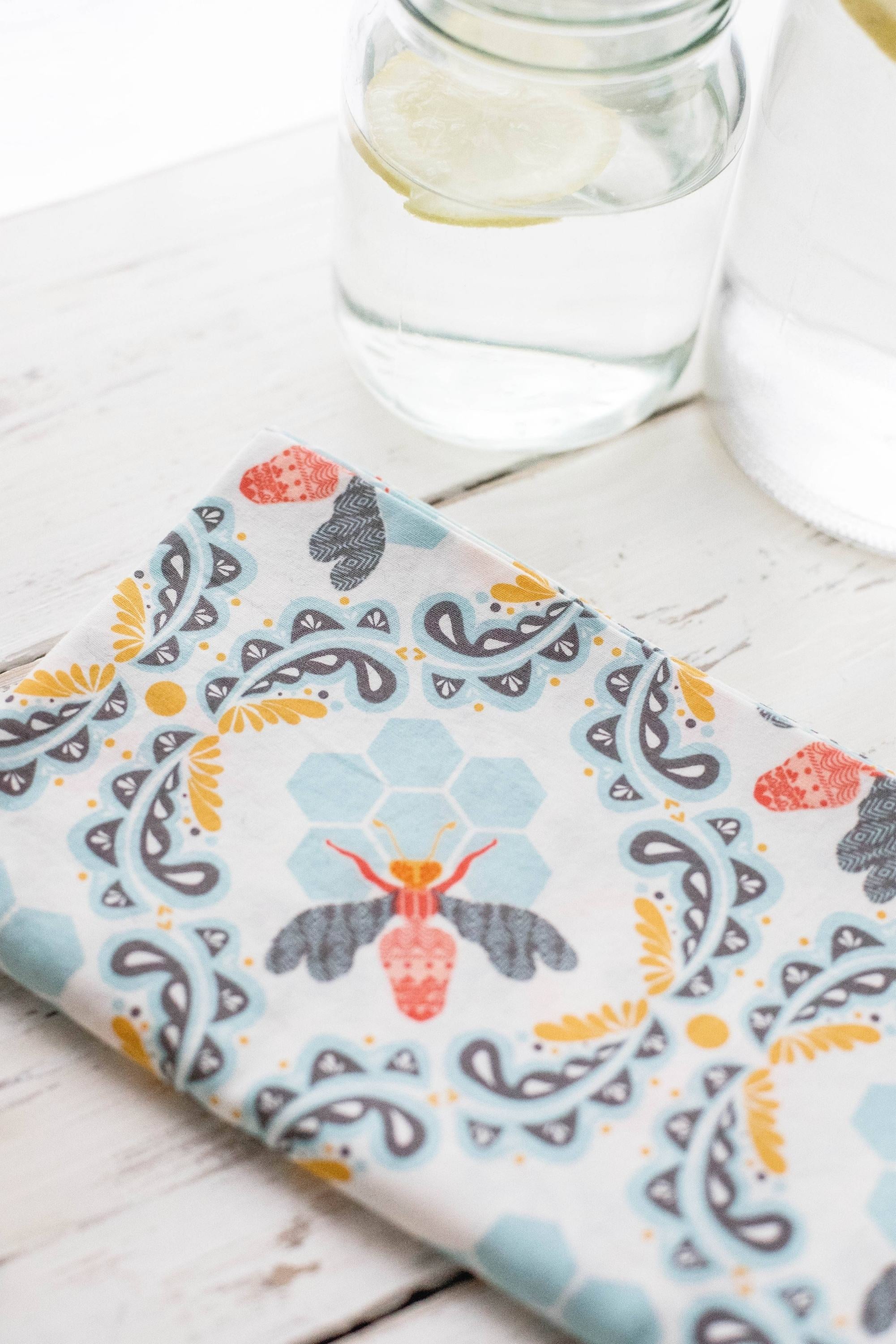 Serviettes en tissu | Abeille à miel {Ensemble de 4}