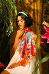 Satin Square Scarf | Retro Meadow | Teal