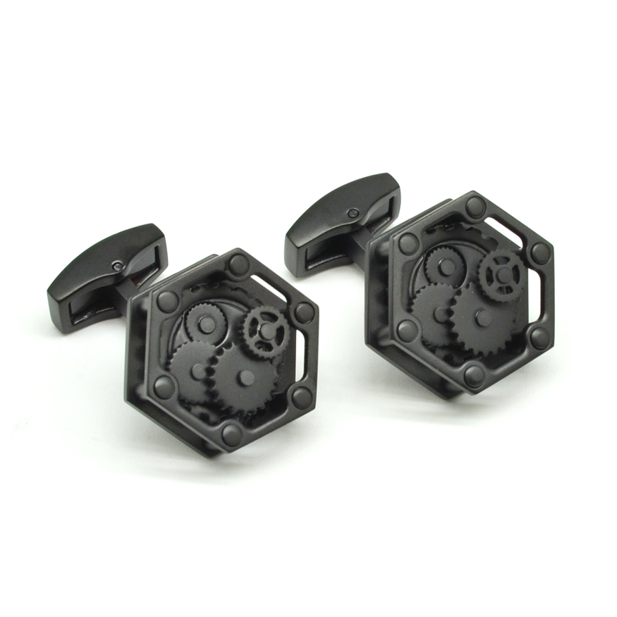 Boutons de manchette | Engrenages noir mat