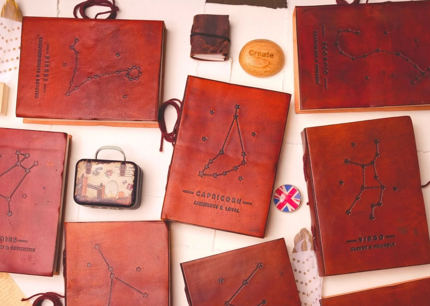 Journaux en cuir faits à la main {5x7} | Collection Zodiaque