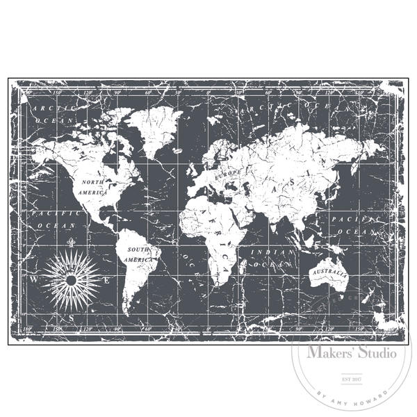 Pochoir en maille | Carte du monde {18" x 12"}
