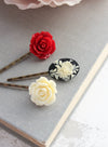 Épingles à cheveux rose rouge et noire {Ensemble de 3}