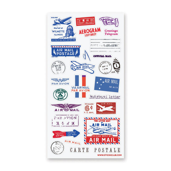 Feuille d’autocollants de timbres postaux vintage