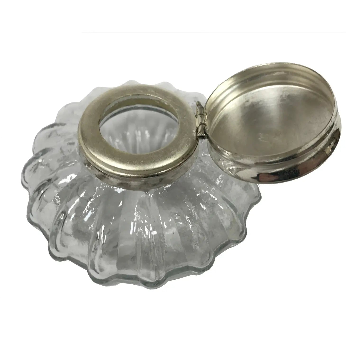 Pewter-Plated Inkwell Stand with Clear Glass Inkwell