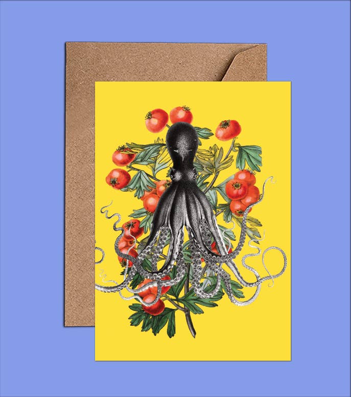 Carte d'anniversaire poulpe et florale - WAC21109