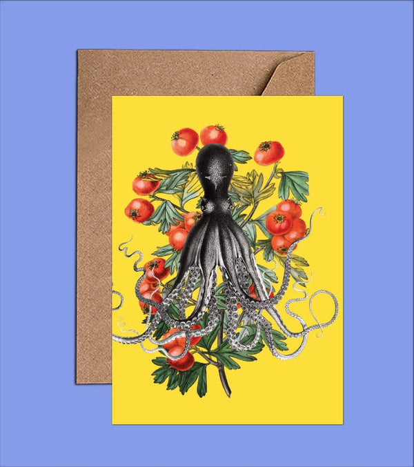 Carte d'anniversaire poulpe et florale - WAC21109