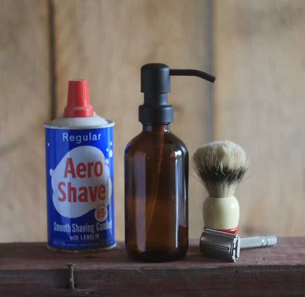 Distributeur en verre ambré de 8 oz avec pompe en métal noir mat