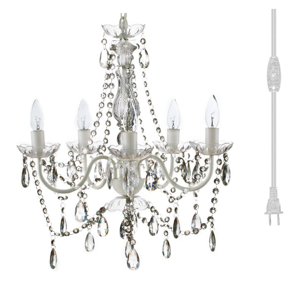 Crystal White 5-Light Plug-in Chandelier