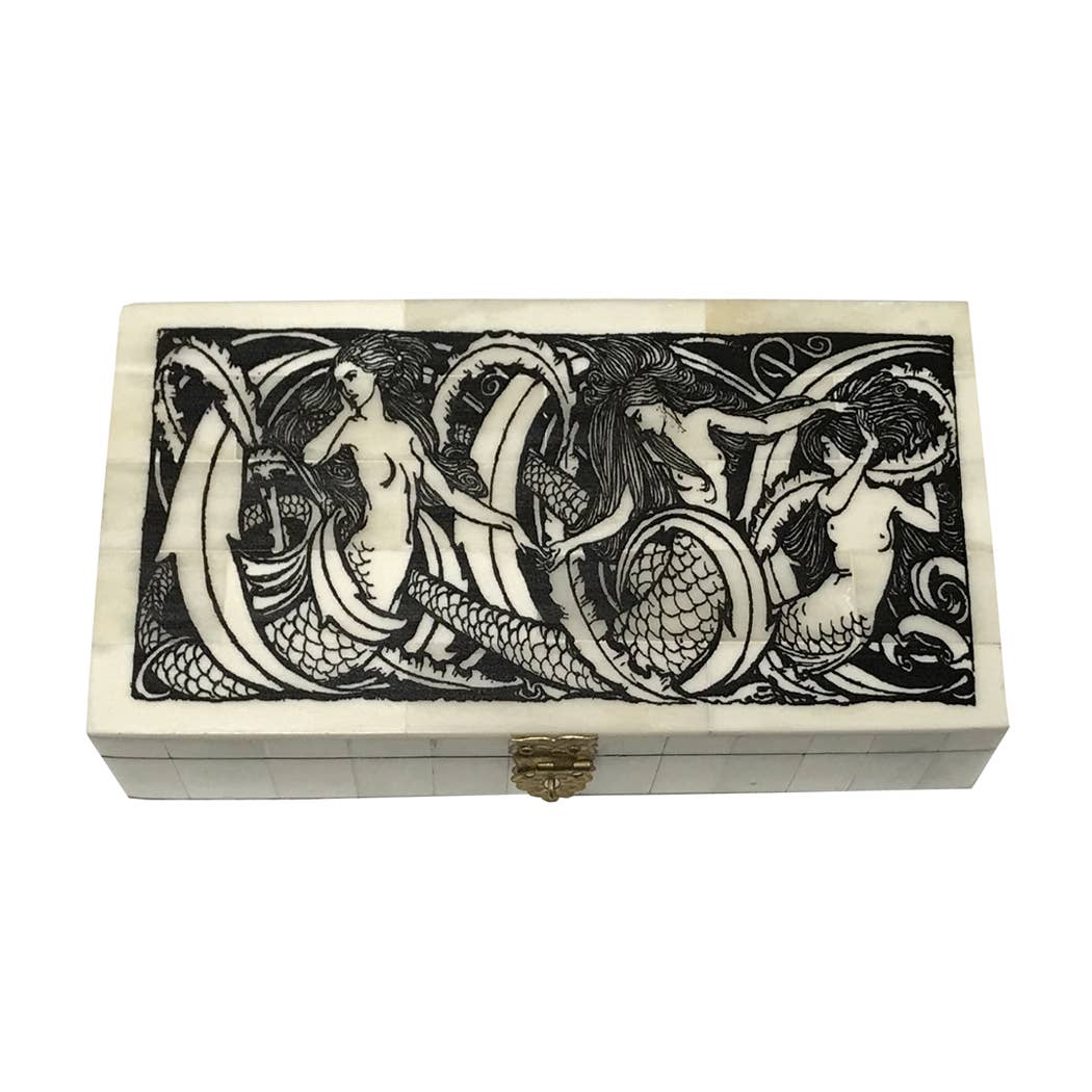 Boîte en os gravée avec couvercle à charnière {Sirènes}