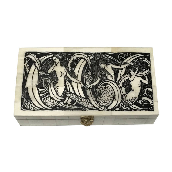 Boîte en os gravée avec couvercle à charnière {Sirènes}
