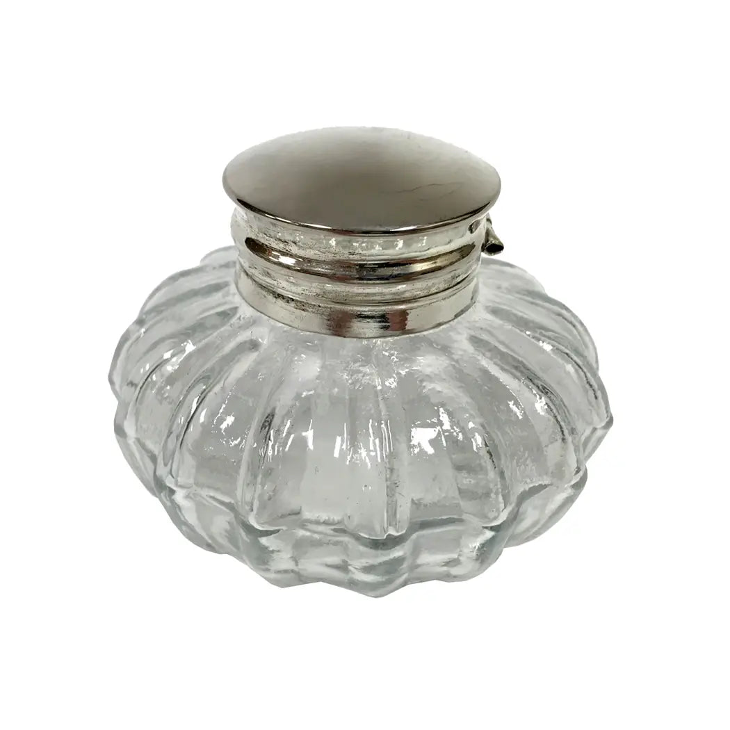Pewter-Plated Inkwell Stand with Clear Glass Inkwell