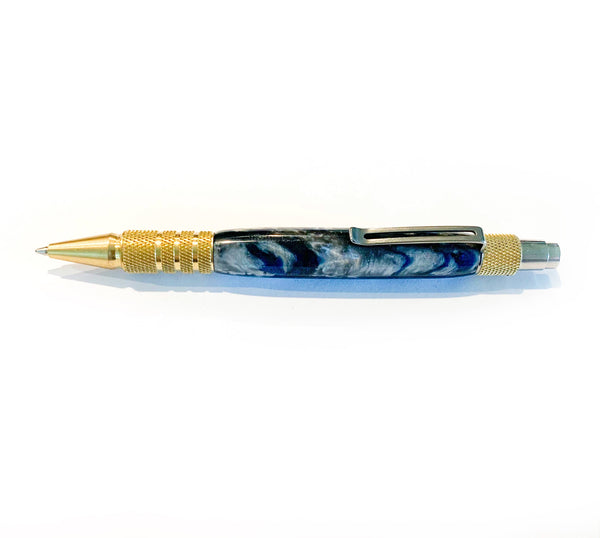 Blue Galaxy and 24KT Gold Handcrafted Retractable Pen