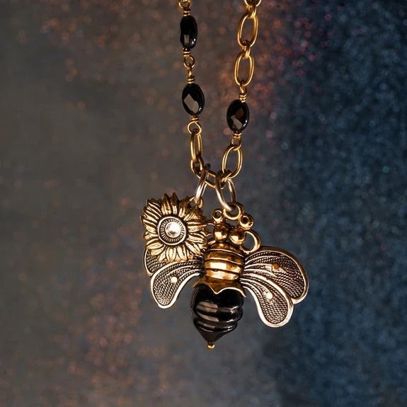 Bee Brave Pendant | Sterling Silver, Brass & Black Resin