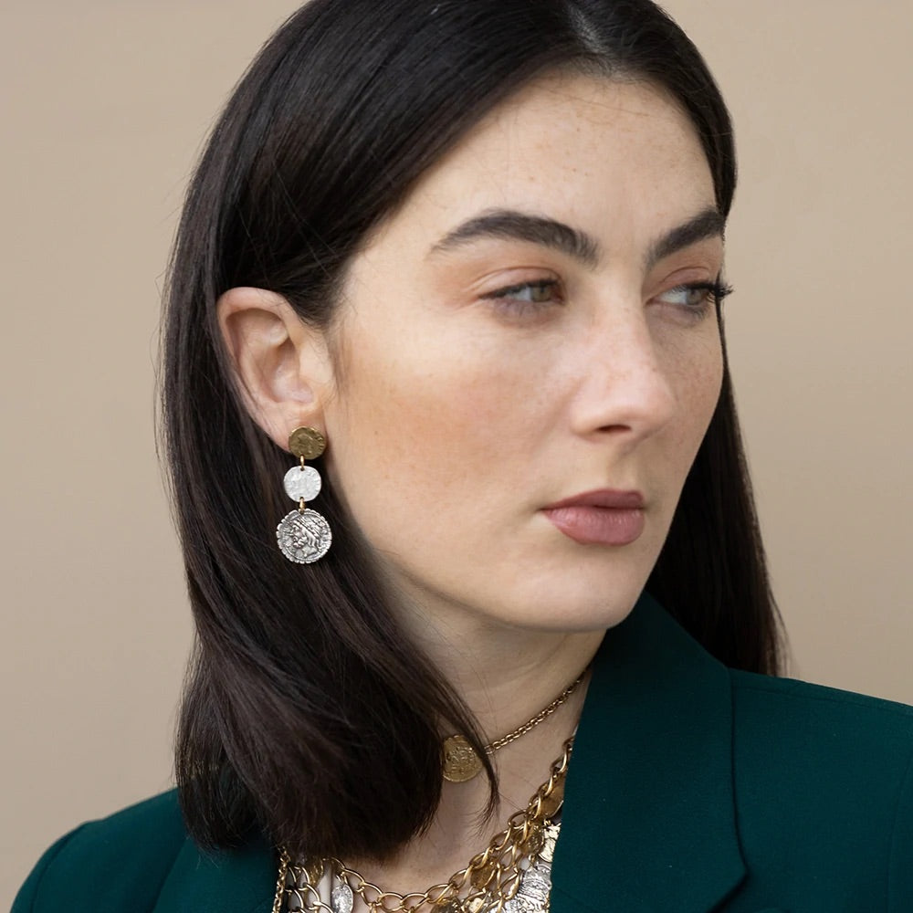 Multi-Finish 3-Coin Drop Earrings