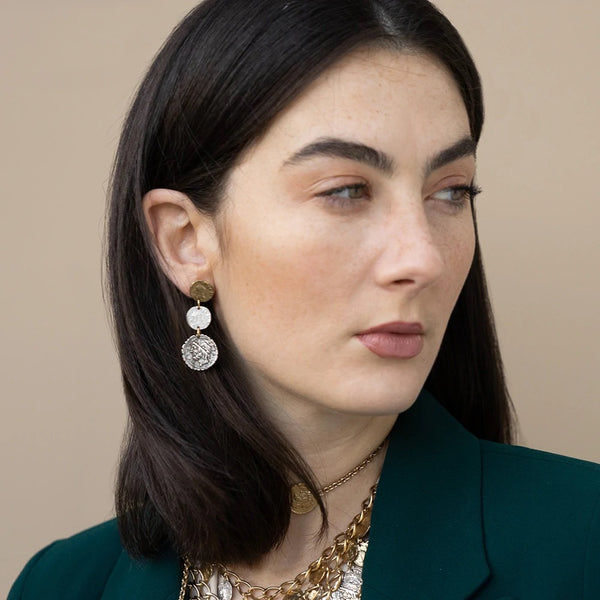 Multi-Finish 3-Coin Drop Earrings