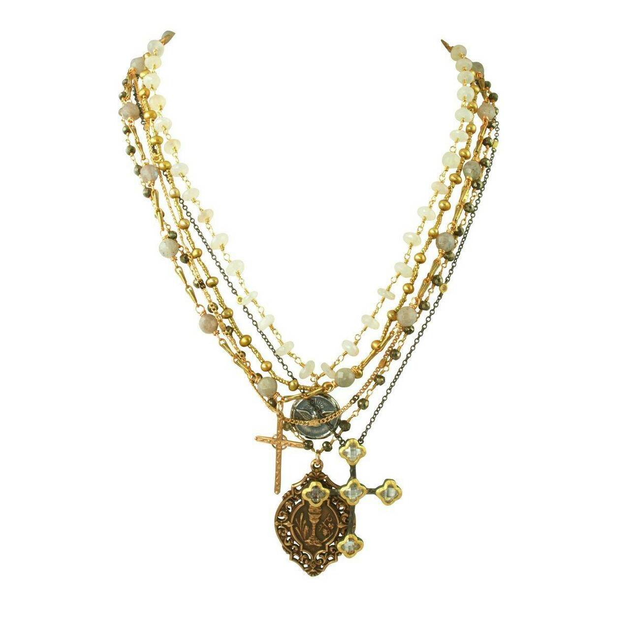 Signature 6-Strand Crystal Cross Medallion Necklace