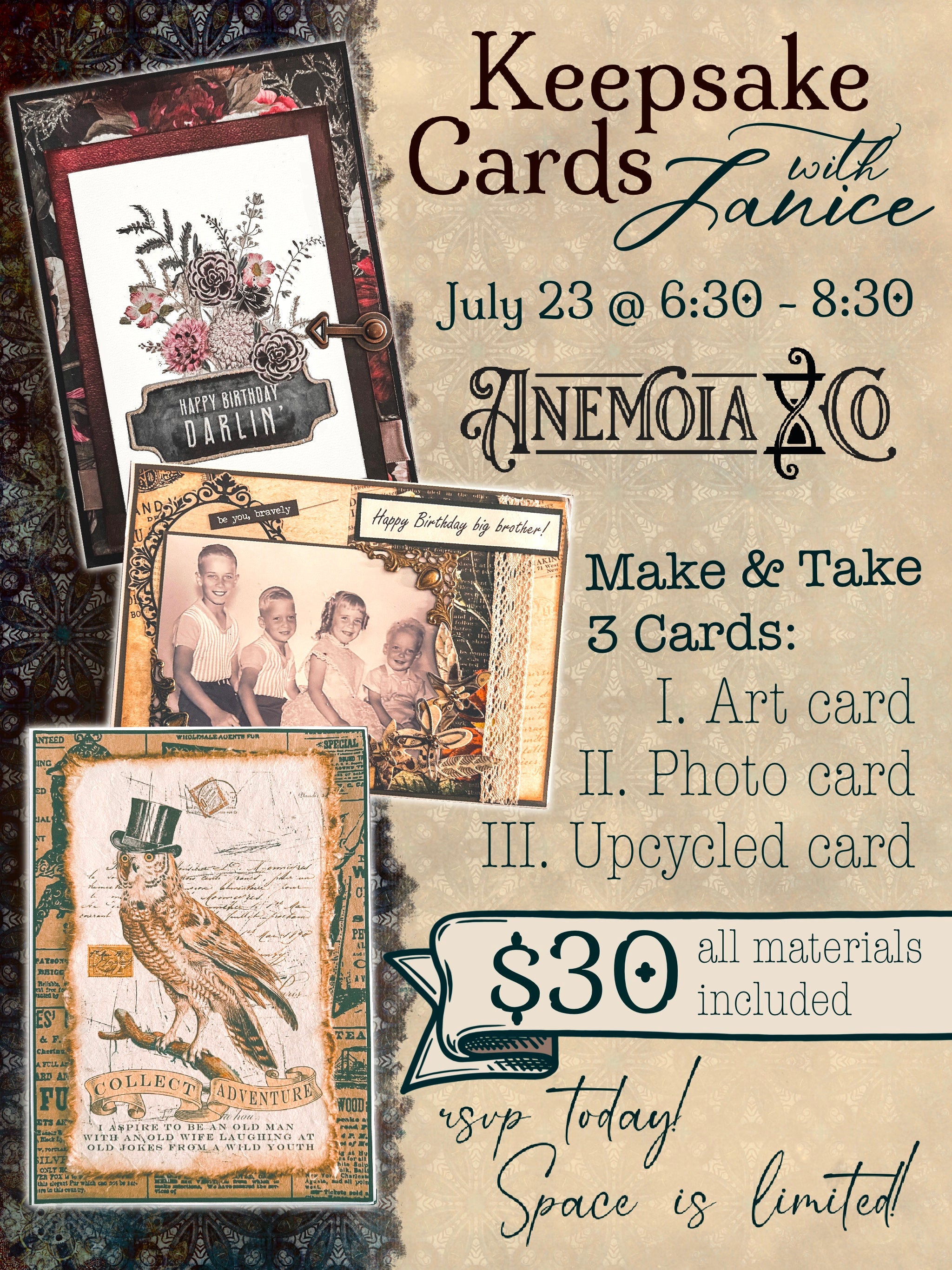 Cartes souvenirs avec Janice | 23 juillet de 18h30 à 20h30