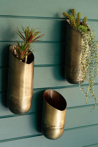 Set of 3 Antique Brass Wall Vases