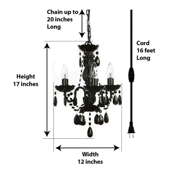 Black 3-Light Plug-in Chandelier