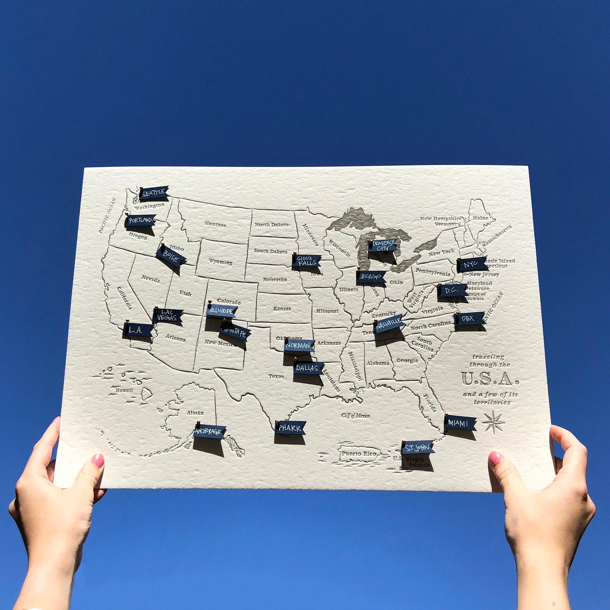 Letterpress Travel Map {multiple styles}