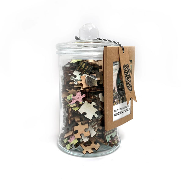 20th Century Transport Wooden Puzzle {in glass apothecary jar}