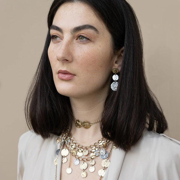 Multi-Finish 3-Coin Drop Earrings