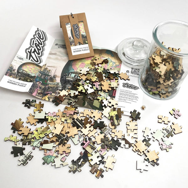 20th Century Transport Wooden Puzzle {in glass apothecary jar}