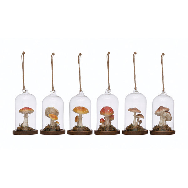Glass Cloche Ornament with Resin Mushrooms