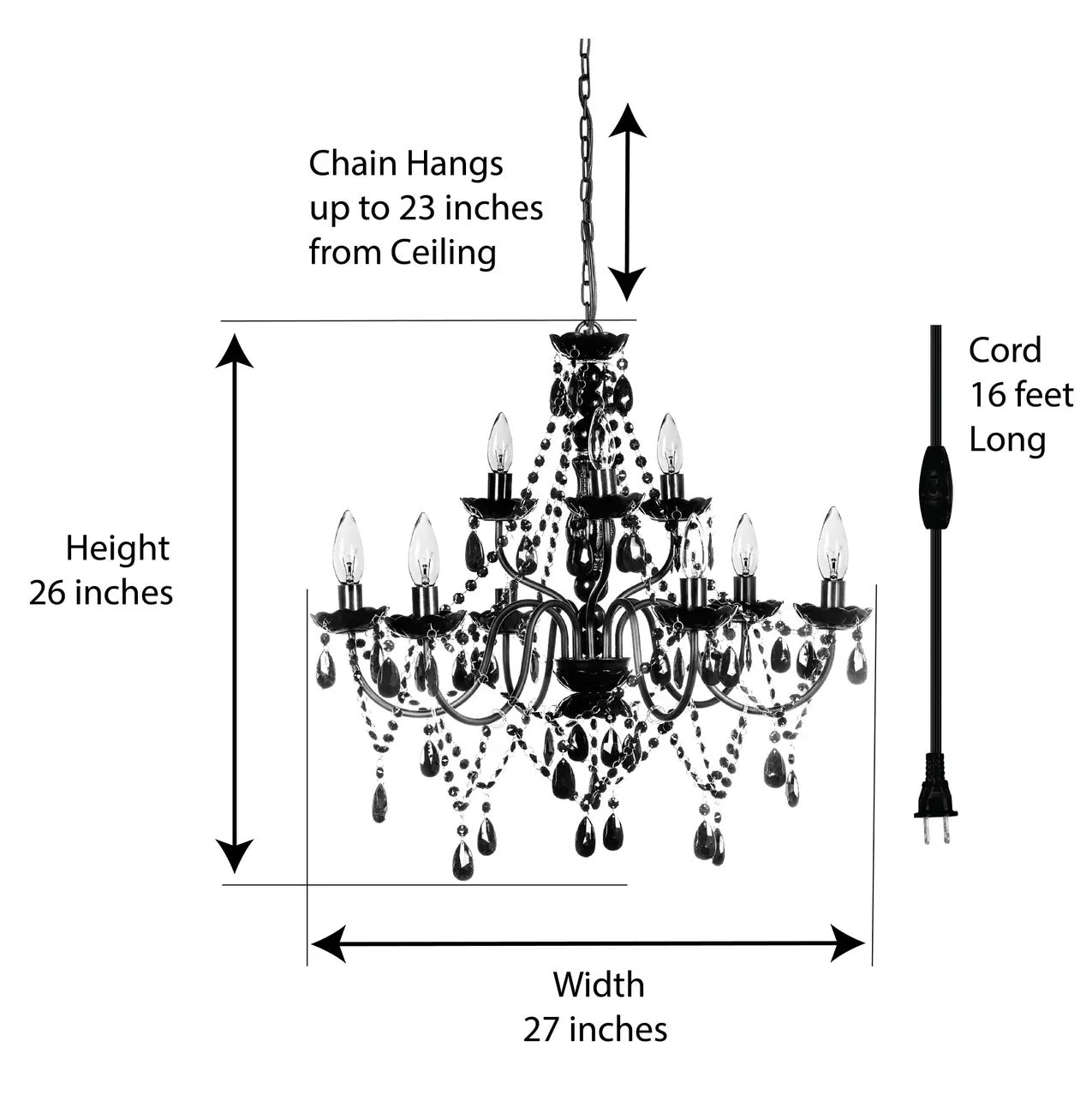 {COMMANDE SPÉCIALE} Lustre enfichable | 9 lumières | Noir