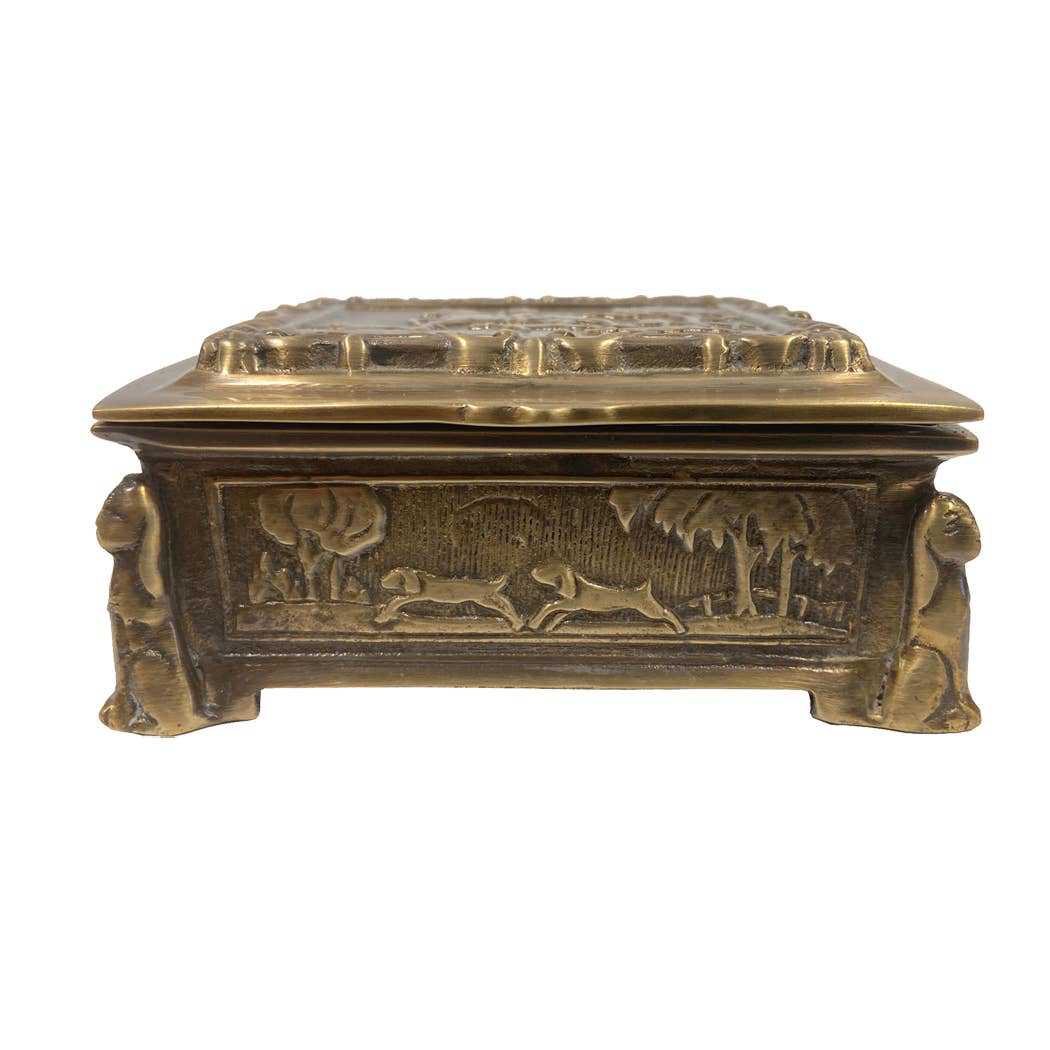 Boîte à bijoux équestre en laiton antique