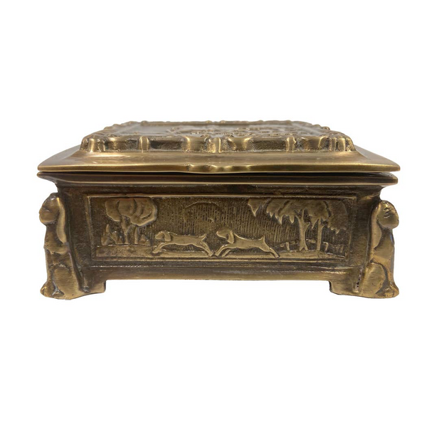 Boîte à bijoux équestre en laiton antique