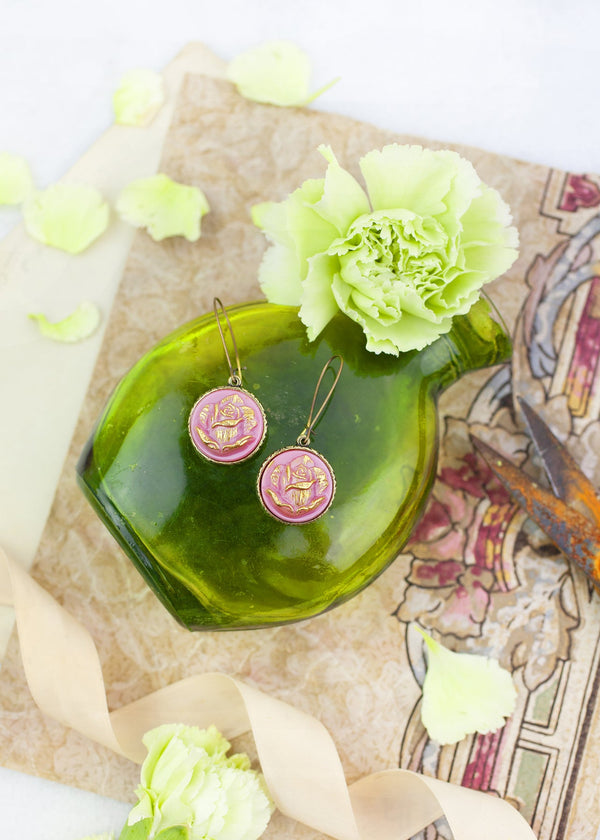 Rosia Earrings | Glass Rose Buttons