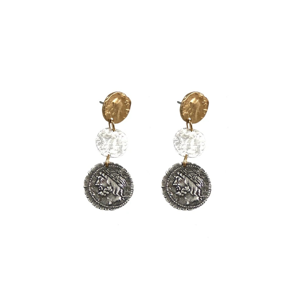 Multi-Finish 3-Coin Drop Earrings
