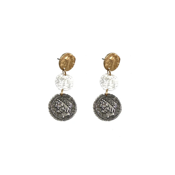 Multi-Finish 3-Coin Drop Earrings