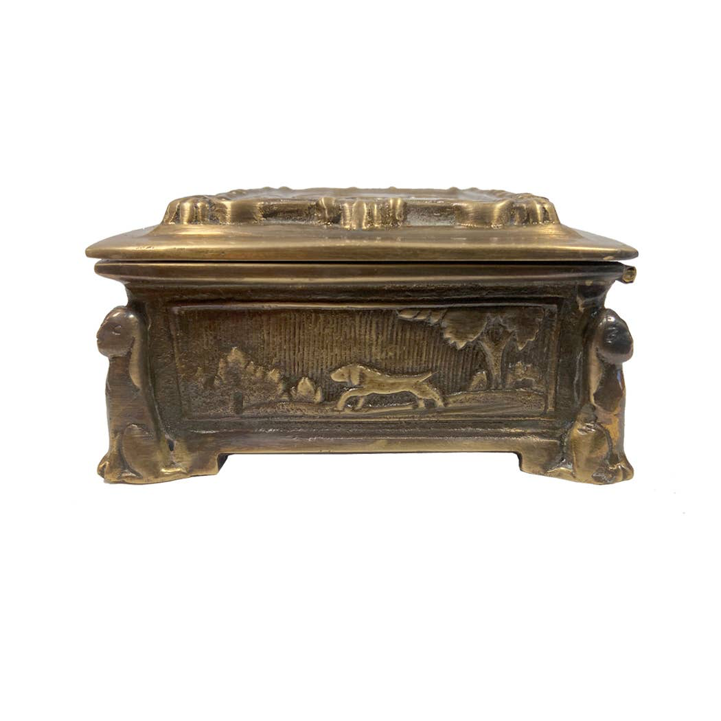 Boîte à bijoux équestre en laiton antique